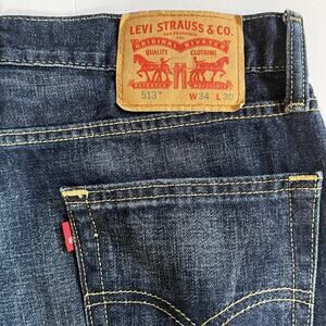 Levi's 513 Blue Jeans Distressed 2016 085130242 RARE Blank Tab 100% Cotton 34X30